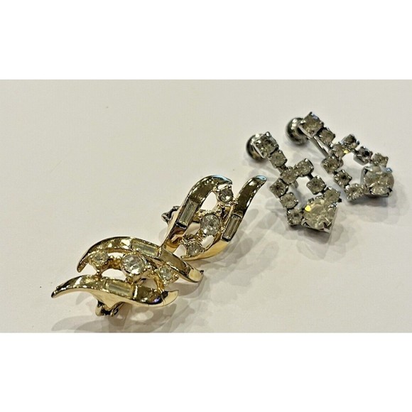 CORO Signed Vintage Earrings Lot of (2 pair) Rhinestone Screw & Clip A11… - Picture 2 of 12